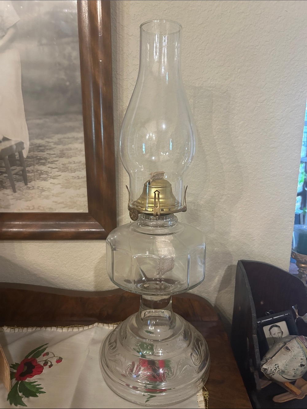 Vintage Glass Large Capacity Oil Lamp with Brass Burner - Home Accents